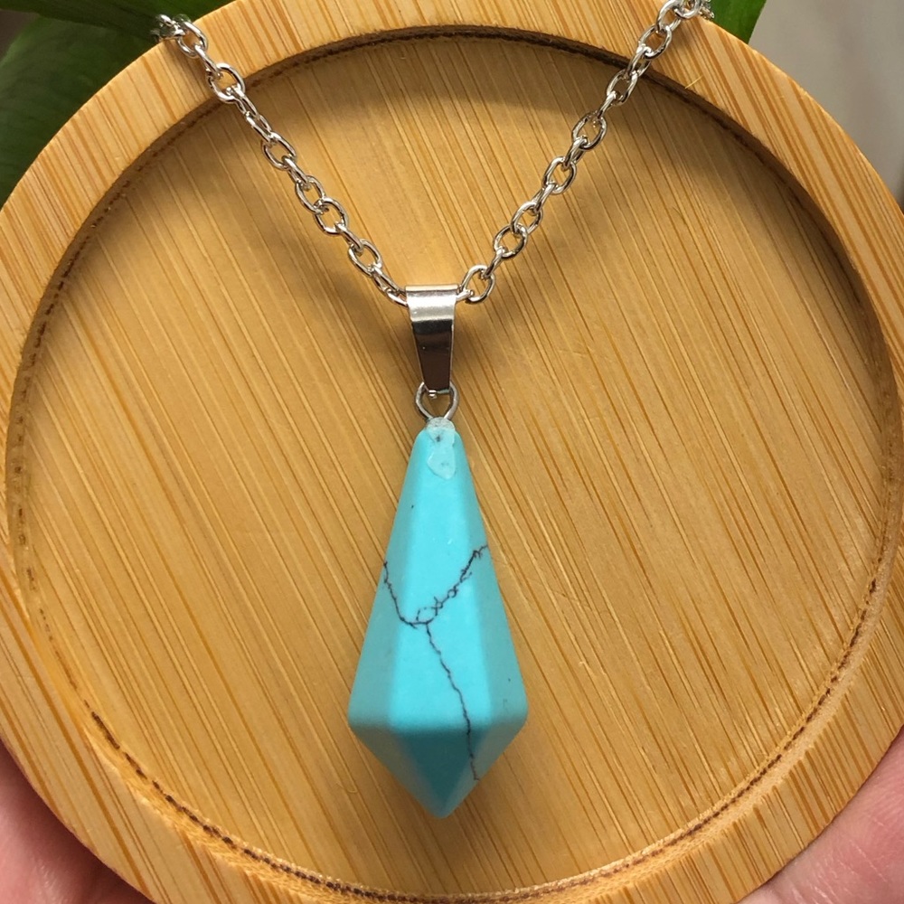 Blue Howlite Hexagonal Chakra Points Pendant Necklace